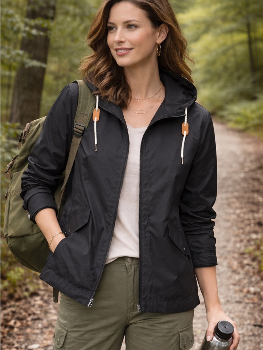 Pulse Black Hooded Utility Jacket with Toggle Drawcords
